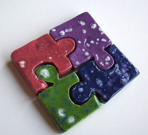 Puzzle Pieces | by jmnpottery Ceramic Puzzle Pieces, Clay Puzzle Pieces, Ceramic Games, Clay Draping, Clay Puzzle, Ceramic Puzzle, Puzzle Piece Art, Puzzle Piece Crafts, Kids Clay