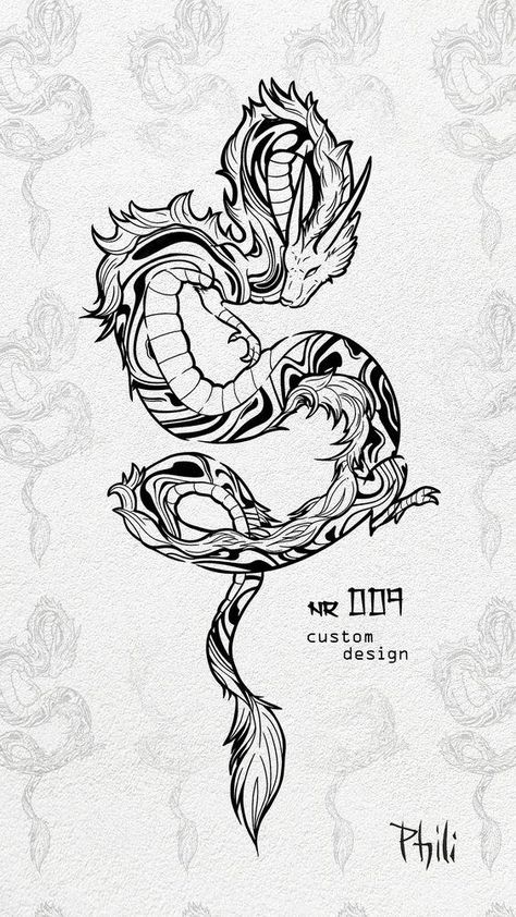 Year Of The Dragon Tattoo 2000, Cool Design Tattoos, Dragon Tattoo Designs Simple, Dragon Tattoo Template, Dragon Tattoo Linework, Anime Dragon Tattoo, Dragon Stencil Tattoo, Dragon Tattoo Designs Sketches, Long Dragon Tattoo