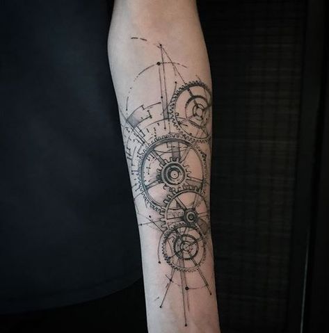 Clockwork Tattoo, Tattoo Homme, Geometric Tattoo Sleeve Designs, Gear Tattoo, Music Tattoo Sleeves, Steampunk Tattoo, Mechanic Tattoo, Animal Tattoo Ideas, Clever Tattoos