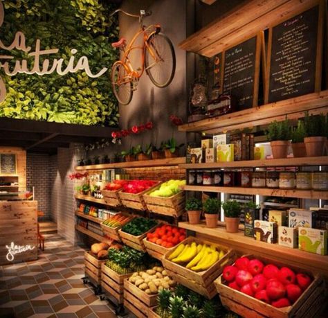 Fruit Shop Design, Shop Design Interior, Juice Bar Design, Fruit And Veg Shop, Vegetable Shop, Grocery Store Design, Organic Market, Food Retail, Supermarket Design