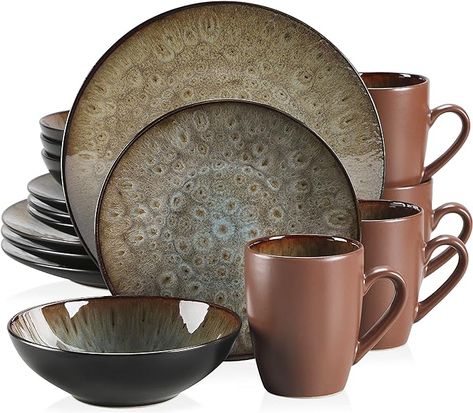 Amazon.com | vancasso Bubble Dinnerware Sets 16-Piece Plates and Bowls Set for 4 Dish Service Tableware Set, Microwave and Dishwasher Safe, Brown: Dinnerware Sets Brown Dinnerware, Plates And Bowls Set, Tableware Set, Dinnerware Sets, Plates And Bowls, Bowl Set, Dinnerware, Dishwasher Safe, Bubbles