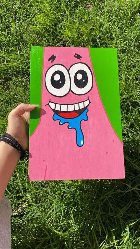 Cool Cartoon Paintings Easy, Patrick Star Drawing, Painting Illusions, Funny Painting Idea, Character Paintings, Christian Drawings, Summer Tattoo, Funny Paintings, Iconic Artwork