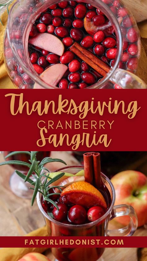 Spice up Fall celebrations with this delicious red cranberry sangria made with your favorite red wine, spices, cranberry juice, fresh fruit and a touch of orange liqueur. This is the perfect thanksgiving cocktail that has bold and delicious flavor making it a great addition to any Thanksgiving table. Fall Drinks With Cranberry Juice, Sangria Recipes For Fall, Spiced Wine Sangria, Orange Cranberry Drink, Sangria Recipes Cranberry, Spiced Cranberry Juice, Cranberry Sangria Thanksgiving, Fall Red Wine Sangria, Thanksgiving Red Sangria