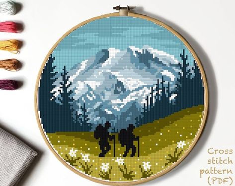 Mountains Forest, Nature Cross Stitch, Mount Rainier National Park, Rainier National Park, National Parks Usa, Modern Cross Stitch Patterns, Modern Cross, Modern Cross Stitch, Cross Stitch Chart