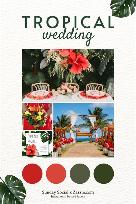 Caribbean Wedding Theme, Tropical Wedding Color Palette, Glam Color Palette, Tropical Glam Wedding, Tropical Wedding Theme, Tropical Glam, Destination Wedding Caribbean, Dream Destination Wedding, Floral Save The Dates