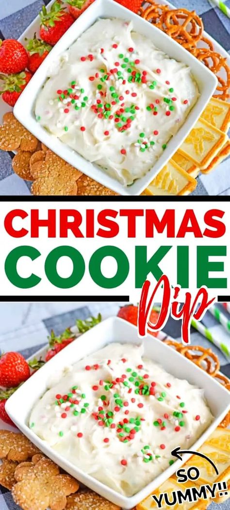 Christmas Cookie Dip is a fun and festive dessert dip made with cream cheese, whipping cream, powdered sugar, vanilla, and sprinkles. Cookie Dip Recipes, Christmas Cookie Dip, Christmas Cookie Dough, Cookie Dip, Dessert Dip Recipes, Christmas Dip, Dessert Dip, Christmas Appetizer, Sweet Dips