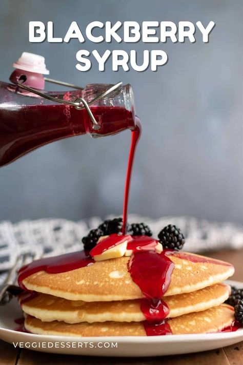 Make this easy Blackberry Syrup recipe in 15 minutes with just 2 simple ingredients. Use it to add a burst of amazing flavor to desserts, pancakes, ice cream, drinks, and much more! Blackberry Syrup Recipe, Desserts Pancakes, Blackberry Pancakes, Cream Drinks, Blackberry Compote, Flavored Pancakes, Blackberry Syrup, Vegan Waffles, Ice Cream Drinks