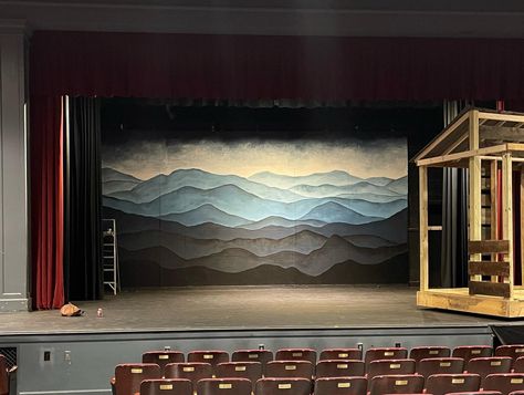 completed backdrop with @jodybojodybo for local theater!! 🌄 Theater Scene Design, Theater Ideas Stage, Stage Set Design Backdrops, School Theatre, Theatre Backdrops, Theatre Scene, Stage Set Design, Dark Wall, Scene Design