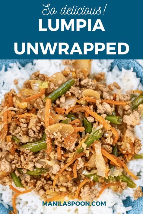 Lumpia Unwrapped - Manila Spoon Fresh Lumpia Recipe, Filipino Lumpia, Lumpia Recipe, Ginger Green Beans, Five Spice Powder, Popular Snacks, Lettuce Leaves, Bean Sprouts, Shredded Carrot