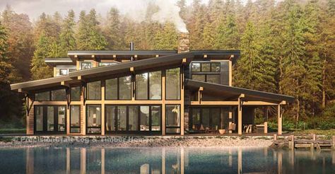 Modern Mountain Style, Modern Timber Frame Homes, Timber Frame Floor Plans, Modern Timber Frame, Timber Frame Home Plans, Mountain Style Homes, Timber Frame House, Modern Lake House, Modern Floor Plans