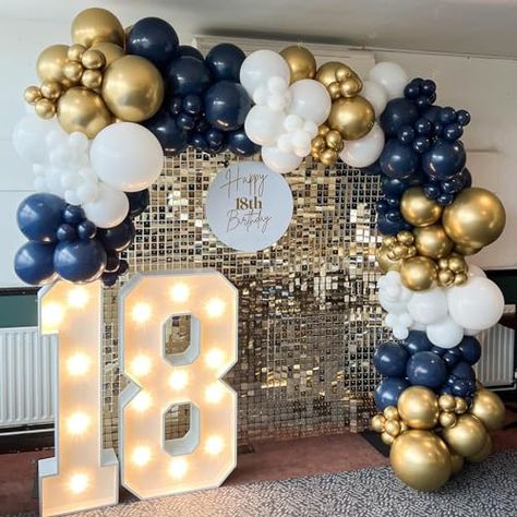 White Gold Balloons, Jubilee Decorations, Prom Party Decorations, Balloons Arch, Gold Graduation Party, Blue Birthday Parties, Party Ballons, Golden Jubilee, White Confetti