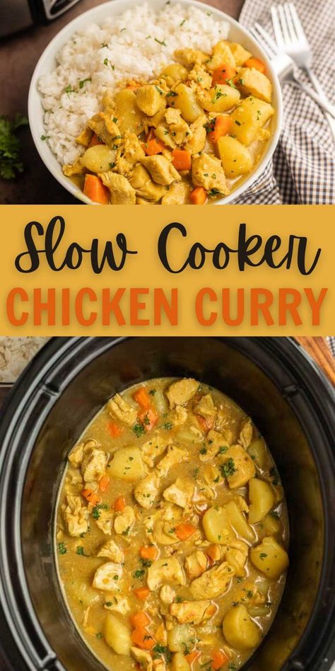 Slow Cooker Chicken Curry Recipe - CrockPot Chicken Curry Recipe Thai Food Crockpot Recipes, Easy Crockpot Curry Chicken, Crockpot Recipes Curry Chicken, Curry Chicken Thigh Recipes Crockpot, Crock Pot Chicken Curry Recipes, Crock Pot Yellow Curry Chicken, Curry Chicken And Rice Crockpot, Slow Cooker Recipe With Potatoes, Curry Chicken In Slow Cooker