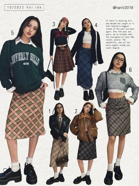 Y2k Fashion With Skirt, Aw Outfits 2023, Pattern Stockings Outfit, 90s College Outfit, Lunar New Year Outfit Ideas, Y2k Outfit Skirt, Ootd 90s Style, Yearbook Outfit Ideas, Y2k Yearbook