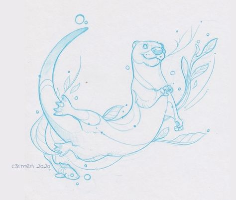 Cute Otters Drawing, Otter Tattoo, Otter Illustration, Mermaid Drawings, Sketchbook Drawings, Animal Reference, Animal References, Cool Sketches, Animal Sketches