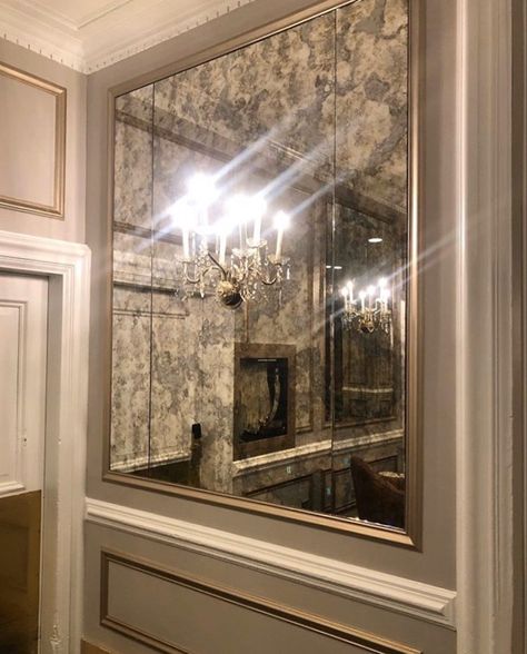 Segmented Antique Mirrors set into customer’s own frames. #thevastdifference #vastinteriorslimited Antiqued Mirror Wall Bedroom, Mirrored Wall Living Room, Mirror Wall Dining Room, Mirror Panel Wall, French Living Room Decor, Home Makeover On A Budget, Stained Mirror, Dream Decorations, Small Bedroom Inspiration