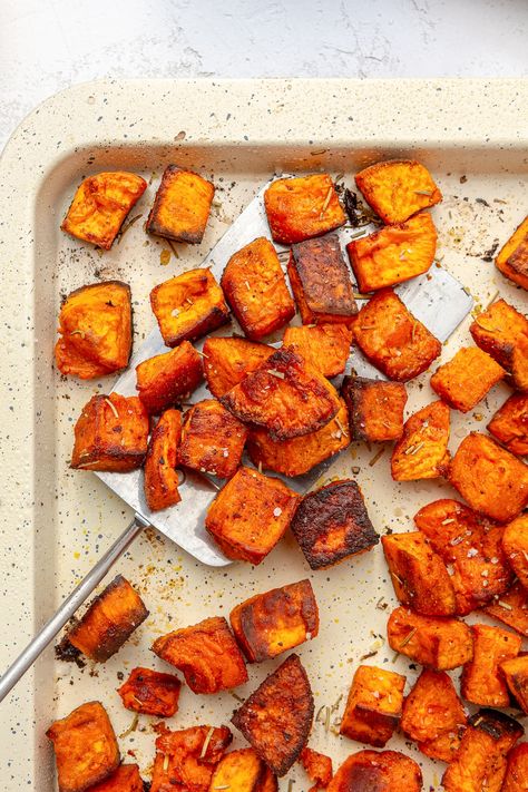 Roasted Sweet Potato Recipe Salmon Nuggets, Roasted Sweet Potato Cubes, Sweet Potato Recipes Roasted, Oven Roasted Sweet Potatoes, Rose Recipes, Sweet Potato Wedges, Whole Roasted Chicken, Skinny Taste Recipes, Smoked Turkey