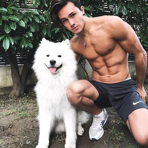 Boy and his dog Man And Dog, Male Physique, Shirtless Men, Good Looking Men, My Dog, Male Models, Mens Fitness, Muscles, A Man