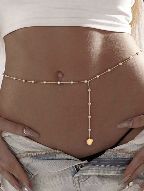 Waist Necklace Body Chains, Chain Waist Beads, Stomach Chains, Waist Chain Aesthetic, Waist Chains Body Jewelry, Waist Chain Outfit, Stomach Jewelry, Waist Chain Indian, Waist Necklace