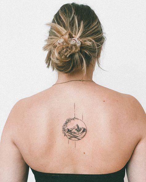 Mountain , hills , flower , backtattoo Mountain With Flowers Tattoo, Flowers And Mountains Tattoo, Mountain And Wildflower Tattoo, Mountains Flowers Tattoo, Mountain With Wildflowers Tattoo, Mountain Tattoo, Dreamcatcher Tattoo, Geometric Tattoo, Tattoos