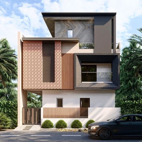 Inspiring 3D Front Elevation Designs for Small Houses Small Building Elevation, G 3 Front Elevation Design Latest, Latest Elevation Designs For House, Small House Art, Loft Small House, Design For Small House, Mohit Malik, Apartment Elevation, 3d Front Elevation