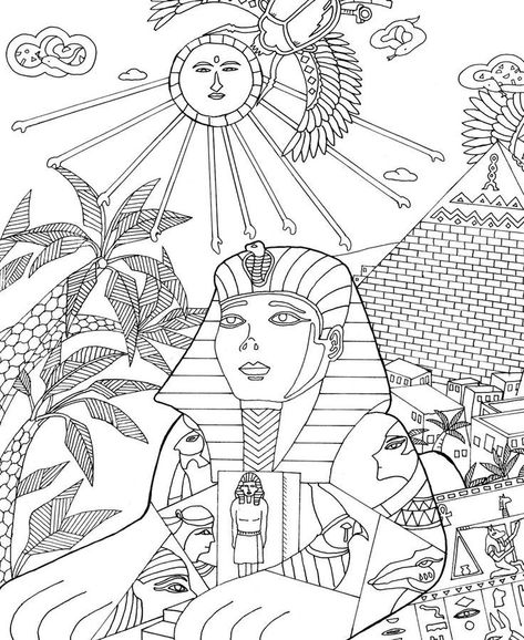 Around The World Coloring Pages, Full Page Drawings, Ancient Egypt Crafts, Egyptian Drawings, History Drawings, The Continents, Spring Books, Isometric Art, Colouring Printables