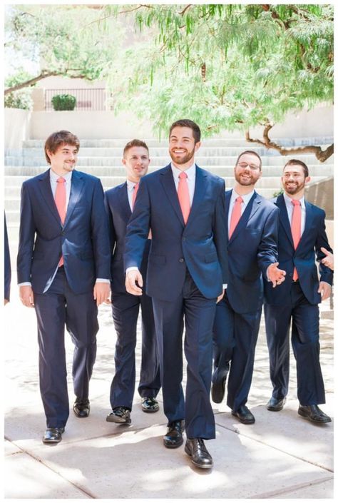 Navy And Coral Wedding, Coral Wedding Colors, Coral Wedding Ideas, Navy And Coral, Modern Groom, Coral Navy, Spring Wedding Colors, Wedding Colors Blue, Wedding Groomsmen