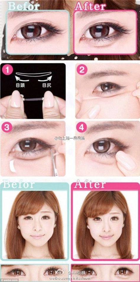 Eyes that really pop: Weibo provides an online picture tutorial demonstrating how to achieve aegyo sal, the Korean trend for increasing the ... Baggy Eyes, Pop Makeup, Korean Makeup Tips, Korean Makeup Look, Korean Beauty Secrets, Korean Makeup Tutorials, Picture Tutorial, Korean Eye Makeup, Under Eye Bags