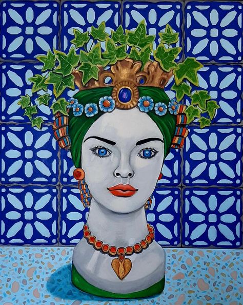 Inspired by the Sicilian Moorish ceramic heads that are so beautiful. Ceramic Heads, So Beautiful, Painting Inspiration, Acrylic Painting, Ceramics, Wood, Art