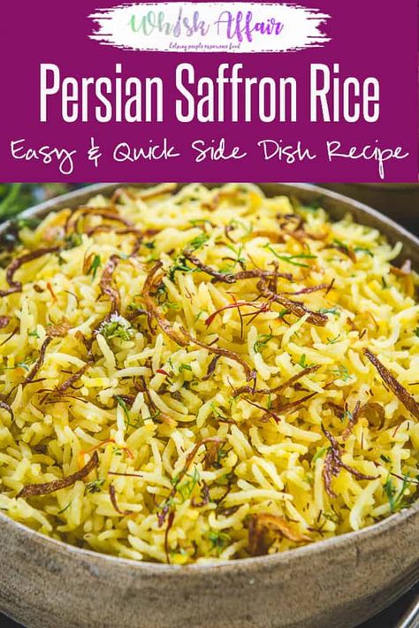 Rice Dishes Recipes, Quick Side Dish, Saffron Recipes, Caramelised Onions, Recipes Rice, Iranian Cuisine, Middle East Recipes, Saffron Rice, Quick Side Dishes