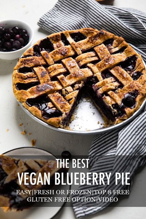 Vegan Blueberry Pie Recipe, Vegan Blueberry Recipes, Vegan Blueberry Pie, Dairy Free Whipped Topping, Dairy Free Pies, Easy Blueberry Pie, Fruit Pie Recipe, Blueberry Pie Recipe, Vegan Pies Recipes