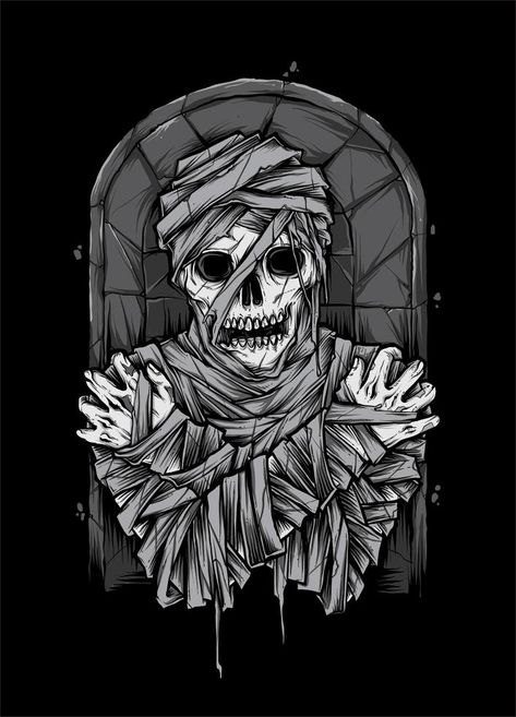 Mummy Zombie Illustration Nightmare Tattoo, Mummy Design, Cute Monster Illustration, Ghost Monster, Tattoo Art Design, Zombie Illustration, Evil Fairy, Monster Shirt, Bw Art