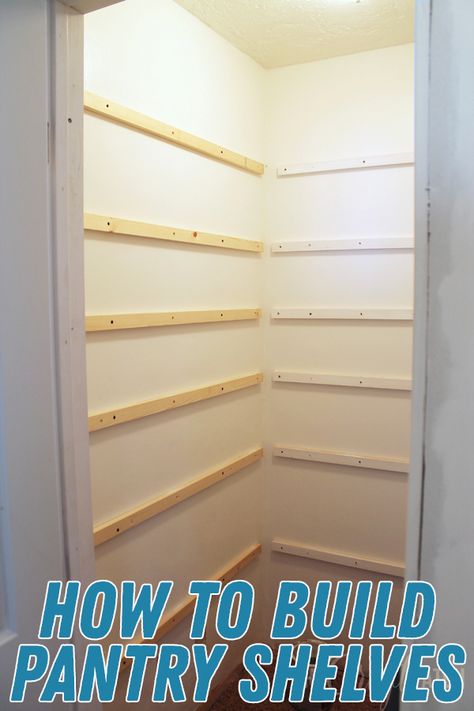 Shelving Ideas For Pantry Food Storage, L Shelves Corner, Building Shelves In A Pantry, How To Build Pantry Shelving, Build Your Own Pantry Shelves, Diy Walk In Pantry On A Budget, Building Shelves In Pantry, Best Pantry Shelving, Panty Shelves Diy