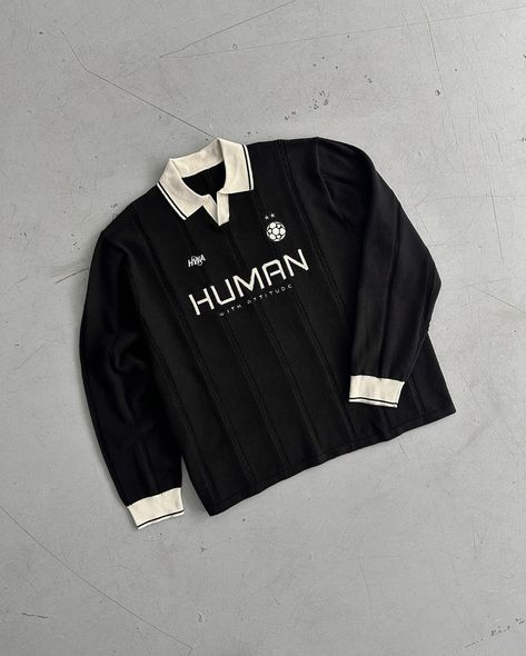 ✦ The Football Knit from Human with Attitude with @humanwithattitude Polo Shirt Jersey Design, Luxury Cotton T-shirt For Sports, Sports Jersey T-shirt With All Over Print, Man United Jersey 2022/23, Knit Polo Shirt, Dystopian Fashion, Apparel Design Inspiration, Polo Shirt Outfits, Mens Fashion Wear