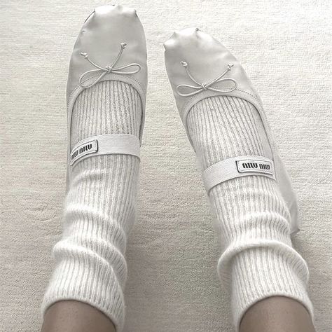 White Miu Miu Ballet Flats, Silk Ballet Flats, Ballet Shoes White, Ballet Slipper Shoes, Miu Miu Ballet Shoes, Ballet Slipper Outfits, Ballet Slippers Outfit, Miu Miu Ballet Flats Outfits, White Ballet Flats Outfit