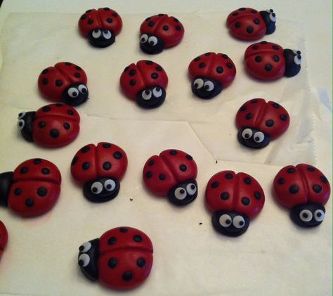 Fondant Insects, Ladybug Fondant, Ladybug Cupcakes, Bug Cake, Modeling Chocolate, Christening Cake, Fondant Figures, Bday Cake, Yummy Cupcakes