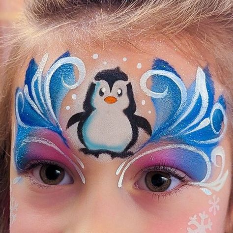 Face Painting Penguin, Snow Man Face Paint, Penguin Face Paint, Snowman Face Paint, Penguin Makeup, Wolf Face Paint, Emoji Makeup, Cool Face Paint, Halloween Usa