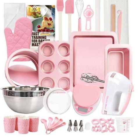 Pink Kitchenware, Pink Kitchen Appliances, Baking Kit, Baking Utensils, Tool Cake, Baking With Kids, Bakeware Set, Baking Set, Pink Kitchen