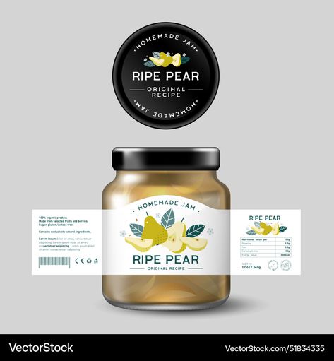 Pear Illustration Design, Jam Illustration Jar, Jar Label Design Ideas, Jam Jar Illustration, Jam Label Design, Jam Packaging Design, Jam Illustration, Glass Jar Packaging, Jamming Aesthetic