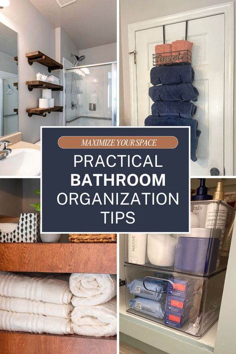 How to organize a small bathroom with these 14 practical small bathroom organization tips and and ideas. How To Utilize Small Bathroom Space, Tiny Bathroom Closet Ideas, Storage Idea For Small Bathroom, Women’s Bathroom Organization, Storage Ideas For Tiny Bathrooms, Tiny Bathroom Storage Solutions, Bathroom Decorative Storage, Washcloth Display In Bathroom, Bathroom Storage And Organization Ideas