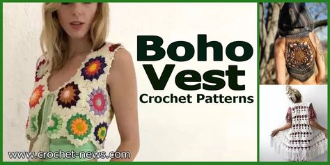 If you're looking to infuse a little bohemian chic style into your wardrobe, maybe one of these boho vest crochet patterns will tickle your fancy. Crochet Vest Pattern Free Boho, Crochet Crocodile Stitch Tutorial, Boho Vest Crochet, Crochet Elf Hat Pattern, 60s Crochet, Mermaid Tail Blanket Pattern, Crochet Kimono Pattern, Crochet Vest Pattern Free, Mermaid Tail Blanket Crochet