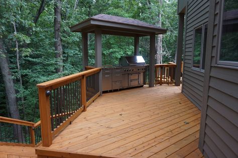 Grill Area On Deck, Covered Grilling Area, Lake House Deck, Rustic Deck, Deck Grill, Deck Outdoor, Outdoor Grill Area, Deck Remodel, Multi Level Deck