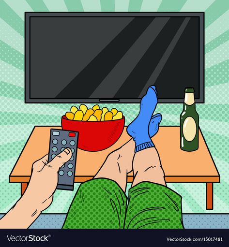 Watching Football On Tv, Movie Night Pictures, Football On Tv, Tv Drawing, Living Room Pop, Pop Art Vector, Animal Intelligence, Art Vector Illustration, Watching Football