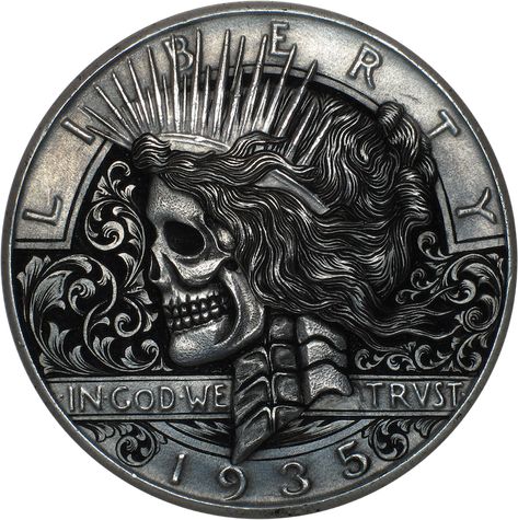 Extraordinary Detailed Hobo Nickel Carvings by Paolo Curcio - My Modern Metropolis Hobo Art, Hobo Nickel, Coin Art, Relief Sculpture, A Skull, Old Coins, Modern Artists, Rare Coins, Skull And Bones