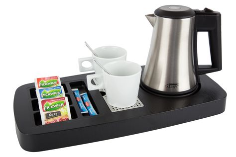 welcome tray hospitality tray coffee and tea tray b-tray hotel supplies Tea And Coffee Station, Business To Business, Used Tea Bags, Dog Grooming Salons, Luxury Hotel Room, Tray Design, Hotel Services, Coffee Corner, Hotel Supplies