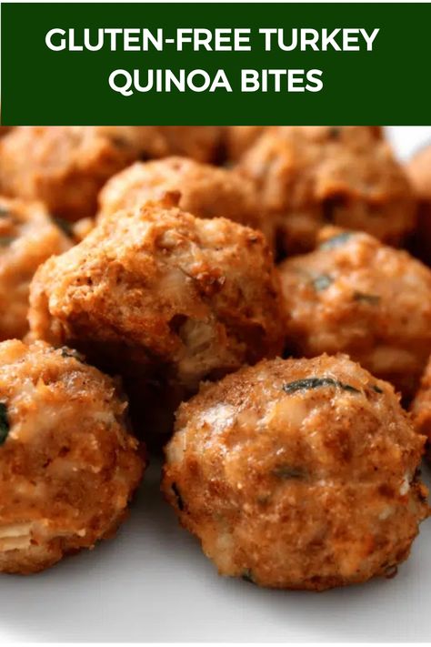 Gluten-Free Turkey Quinoa Bites Minced Turkey Recipes Healthy, Turkey Mince Recipes Healthy, Turkey Quinoa Meatballs, Quinoa Meatballs, Turkey Quinoa, Turkey Mince Recipes, Ground Beef Meatballs, Healthy Turkey Recipes, Gluten Free Turkey