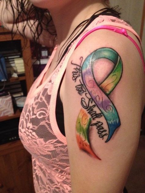 Multiple Awareness Ribbon Tattoo, Multiple Ribbon Tattoo, Ribbons Tattoo, Awareness Tattoos, Awareness Colors, Memorial Tattoo Ideas, Survivor Tattoo, Awareness Tattoo, Ribbon Tattoos