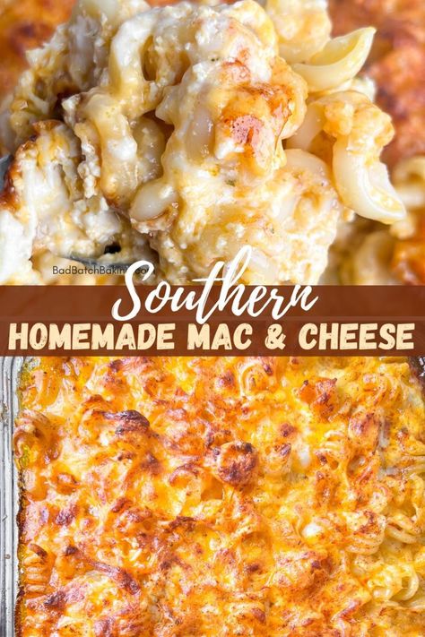 Southern Baked Homemade Macaroni and Cheese - Bad Batch Baking - Restaurant Copycat Recipes & Family Favorites Homemade Mac And Cheese Recipe Easy, Homemade Mac And Cheese Recipe Baked, Thanksgiving Mac And Cheese, Scalloped Potatoes Au Gratin, Potato Casseroles, Easy Mac N Cheese Recipe, Homemade Macaroni And Cheese, Southern Mac And Cheese, Restaurant Copycat Recipes