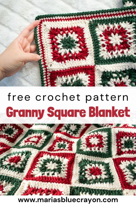 Crochet Fire Granny Square, Free Granny Square Blanket Pattern, Crochet Christmas Blankets, Christmas Granny Square Blanket, Christmas Afghans Crochet Patterns Free, Quick Crochet Blanket Pattern Free, Christmas Crochet Patterns Free Easy, Free Granny Square Patterns, Granny Square Blanket Free Pattern