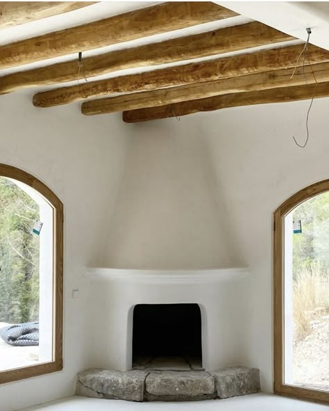 Modern Kiva Fireplace, Spanish Corner Fireplace, Hacienda Fireplace, Spanish Fireplace Ideas, Rustic Corner Fireplace, Spanish Style Fireplace, Spanish Fireplace, Adobe Fireplace, Corner Fireplace Makeover