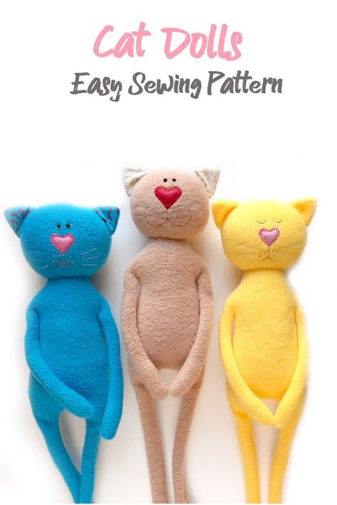 Craft something special for your favorite cat lover! With this PDF tutorial, you can make an 18-inch stuffed cat plush toy that's sure to bring joy and smiles. gift idea for kids, cat lovers, or anyone who loves handmade stuff. Sew your own little buddy today, and let the purring begin Stuffed Cat Sewing Pattern, Diy Cat Plush, Cat Doll Sewing Pattern, Fabric Toys Diy, Stuffed Ornaments, Cat Sewing Pattern, Homemade Stuffed Animals, Cat Dolls, Stuffed Cat